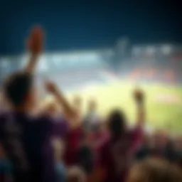 A vibrant scene of Sanfrecce Hiroshima fans cheering in the stadium